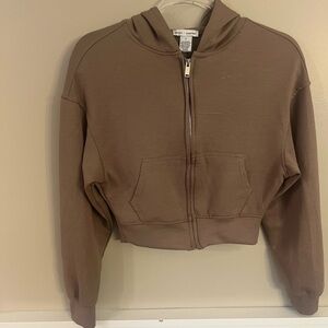 Cropped Zip-Up Hoodie in Taupe